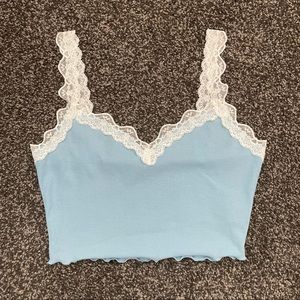 Blue crop tank top with lace
